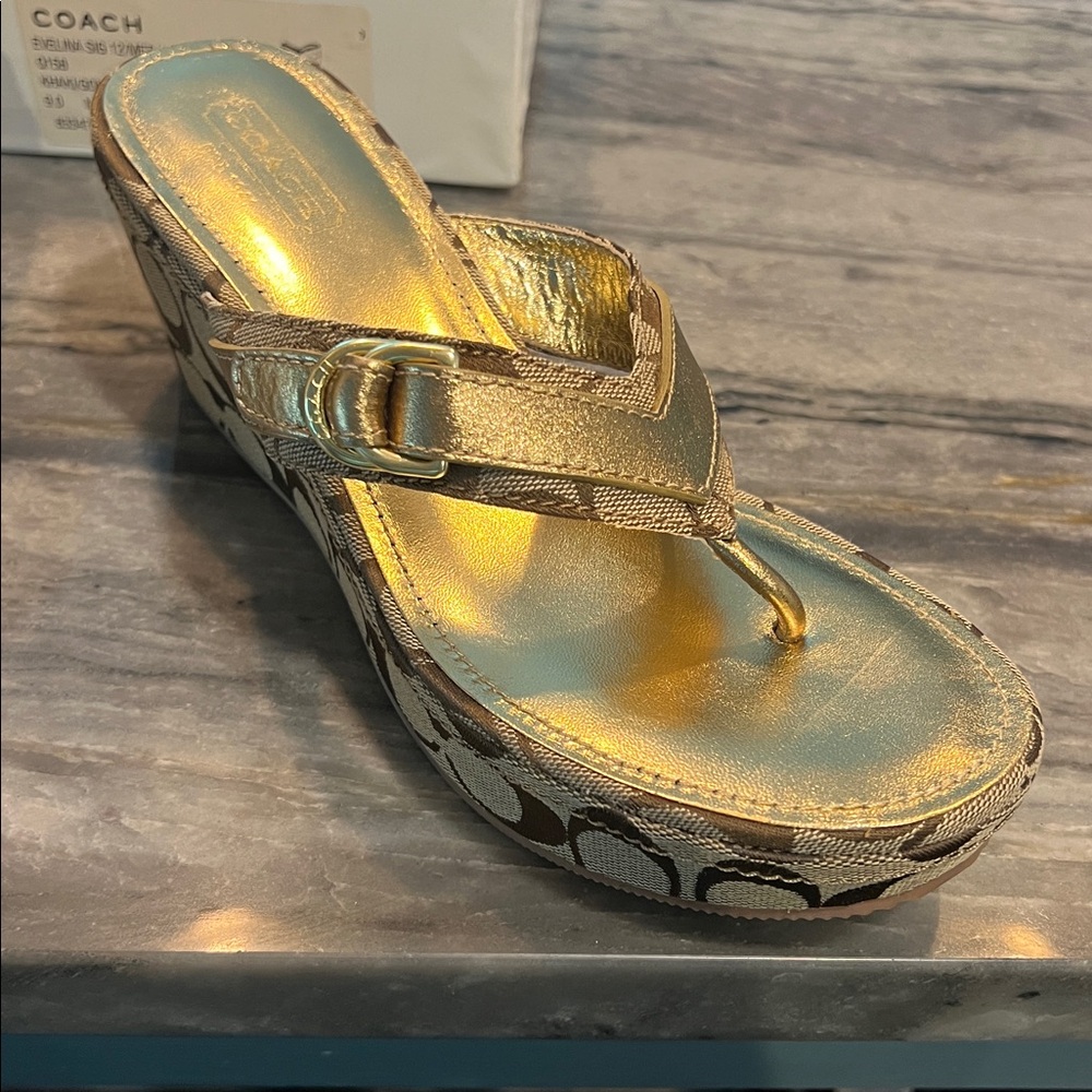 Coach Gold and Brown Signature Platform Sandals- Vintage 2007 - Picture 2 of 5